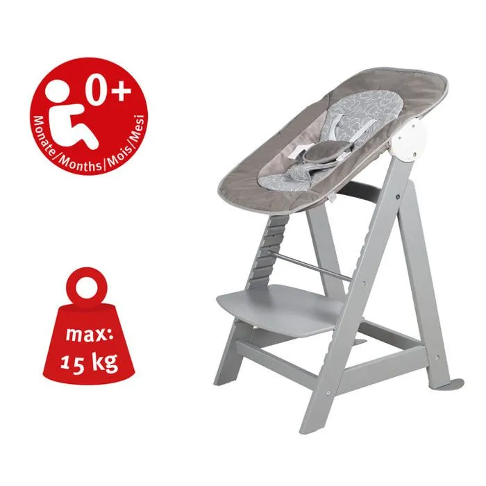 ROBA Chaise Haute Évolutive Born Up 2 en 1 + Transat Inclinable à Motif Lapin miffy® - Dès la Naissance - Bois Taupe-4