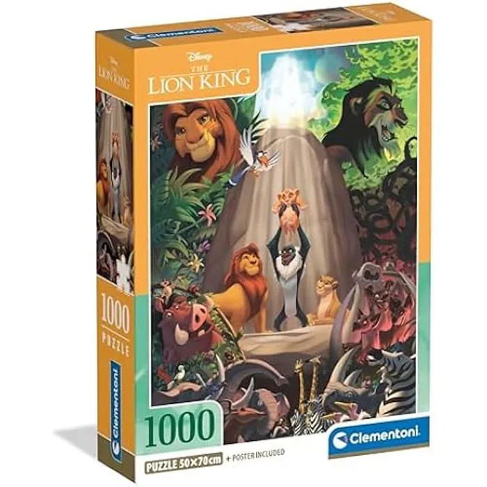 Puzzle 1000 Pièces - CLEMENTONI - Le Roi Lion - Fabriqué en Italie - Pour Adultes 14-99 Ans - Éco-Responsable-0