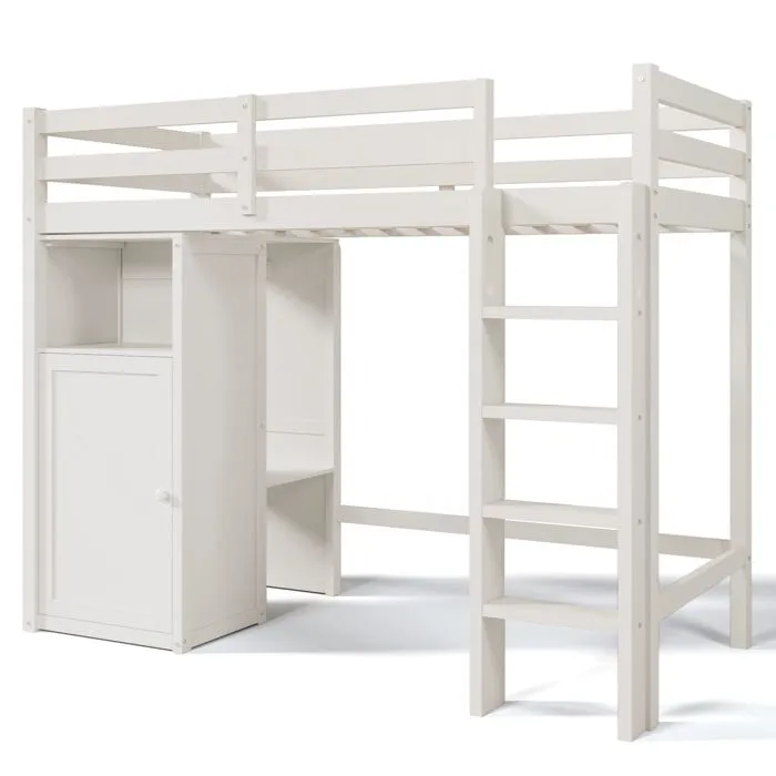 Lit mezzanine - Non spécifié - 90x200cm - Bois de pin - Blanc - 1 place - Style moderne-1