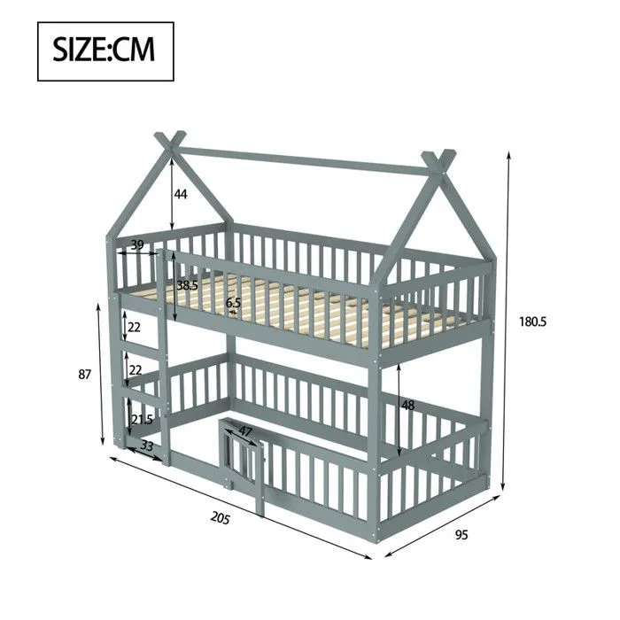 Lit superposé enfant 90x200cm - avec escalier - design loft - bois massif - gris-3