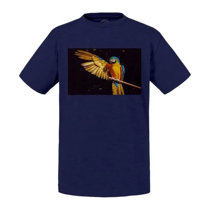 T-shirt Enfant Gris Splendide Perroquet Jaune et Bleu Oiseau Exotique-0
