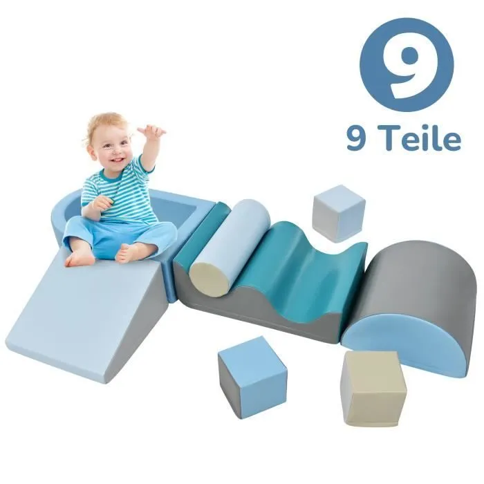 Modules de Motricité en Mousse souple -9 TLG Briques géantes multicolores pour se défouler & grimper en âge préscolaire & bébés-1
