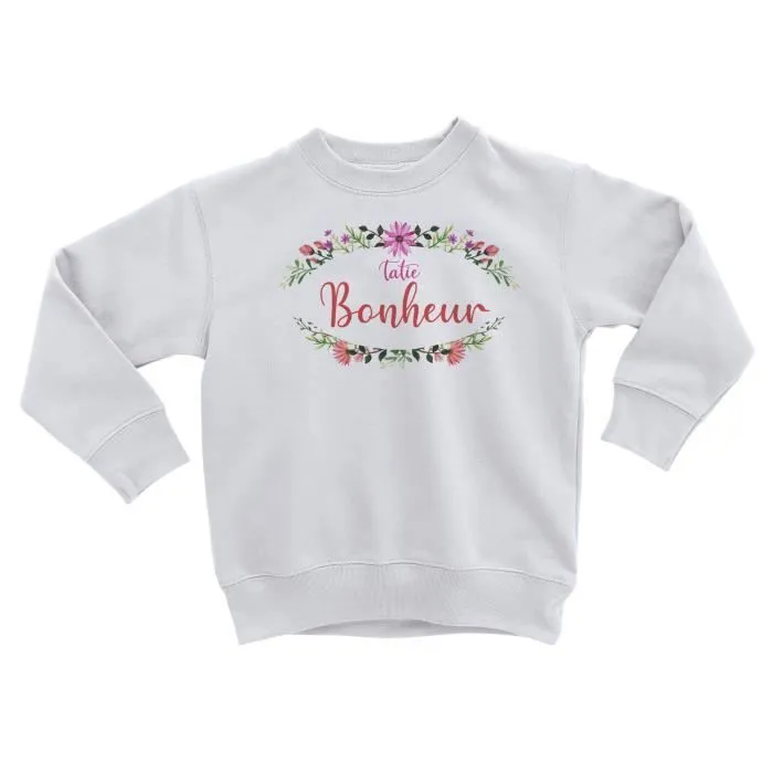 Sweatshirt Enfant Tatie Bonheur Frise Florale Calligraphie Tante-0
