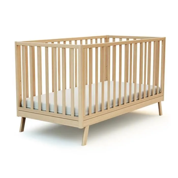 AT4 - Lit bébé évolutif 70x140 CONFORT en bois - Hêtre Verni-0
