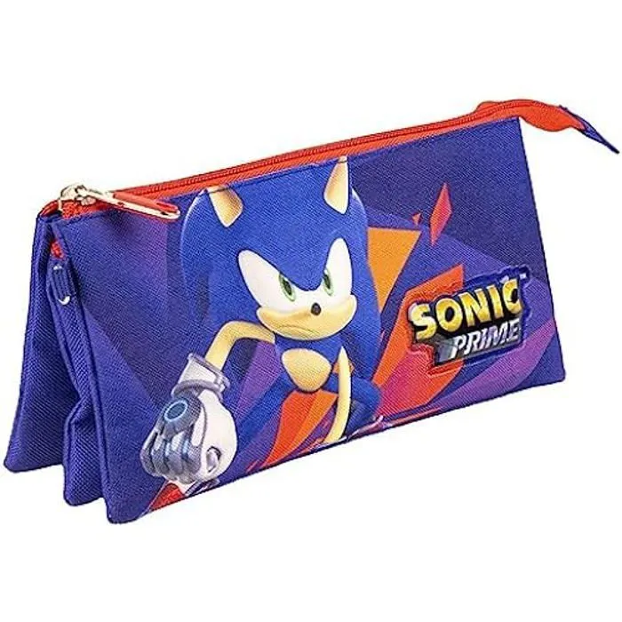 CERDÁ LIFE'S LITTLE MOMENTS Trousse 3 Compartiments Sonic Prime - Rouge et Bleue - 22,5x2x11,5 cm - Trousse en Polyester --0
