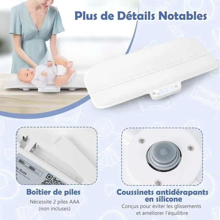 COSTWAY Pèse Bébé Numérique Max 30kg Taille 60CM 4 Modes de Mesure Fonction Tare Ecran LED Arrêt Automatique pour Nouveau-né/Animaux-4