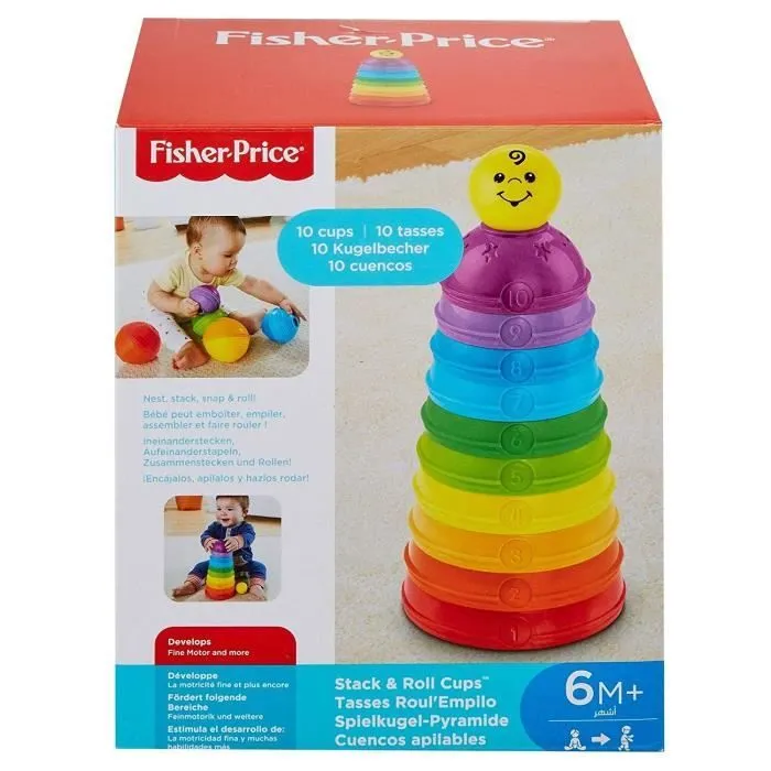 Jouet d'empilage et de roulage - FISHER PRICE - Tasses Roul'empilo - 10 tasses numérotées et colorées - Mixte-4