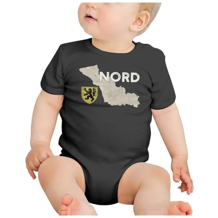 Body Bébé Manche Courte Noir Nord 59 Departement Ch'ti Lille Carte Ancienne-1