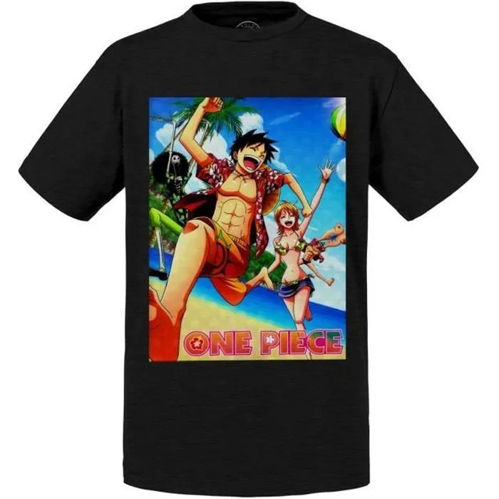 T-shirt Enfant Noir One Piece Luffy Jeux De Plage Nami Manga-0