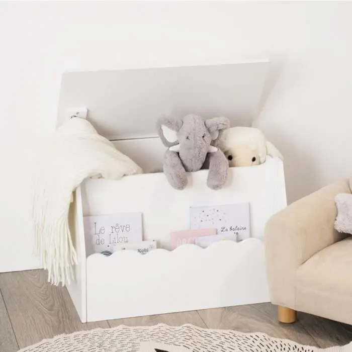 Coffre à Jouets en Bois "Biblio" 57cm Blanc-3