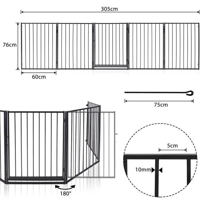 Barrière de protection pour cheminée bébé avec porte - LILIIN - 5 éléments-300 cm - Blanc-1