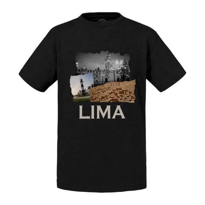 T-shirt Enfant Noir Lima Collage Pérou Carte Postale Voyage-0