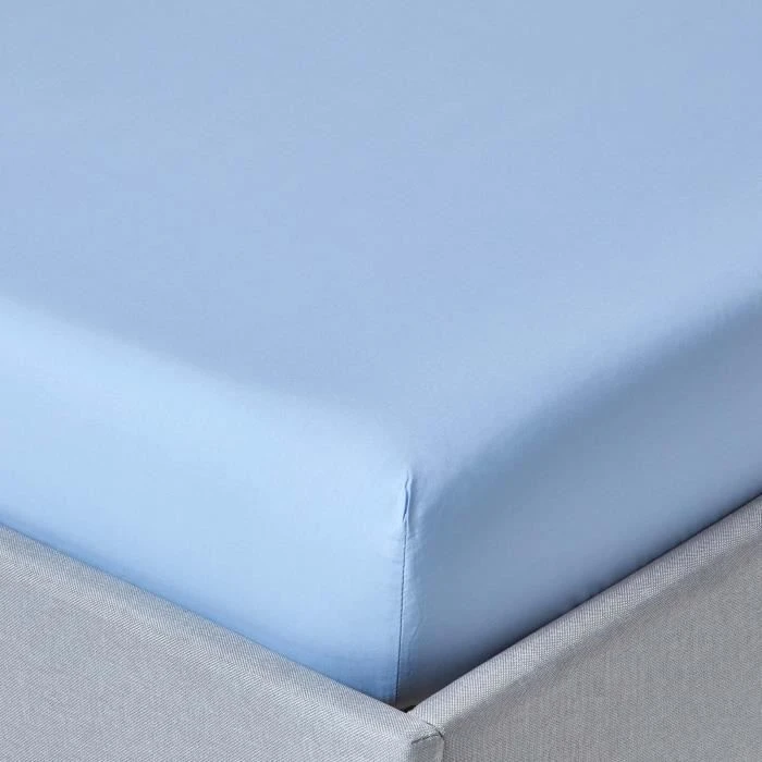 Drap-housse Bleu 100% coton Égyptien 200 fils 120 x 190 cm-0