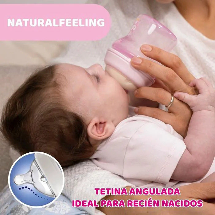 Chicco Natural Feeling Biberon Anti-Colique 0M plus 150ml Biberon avec Tetine en Silicone - Flux lent - Couleur Neut-1