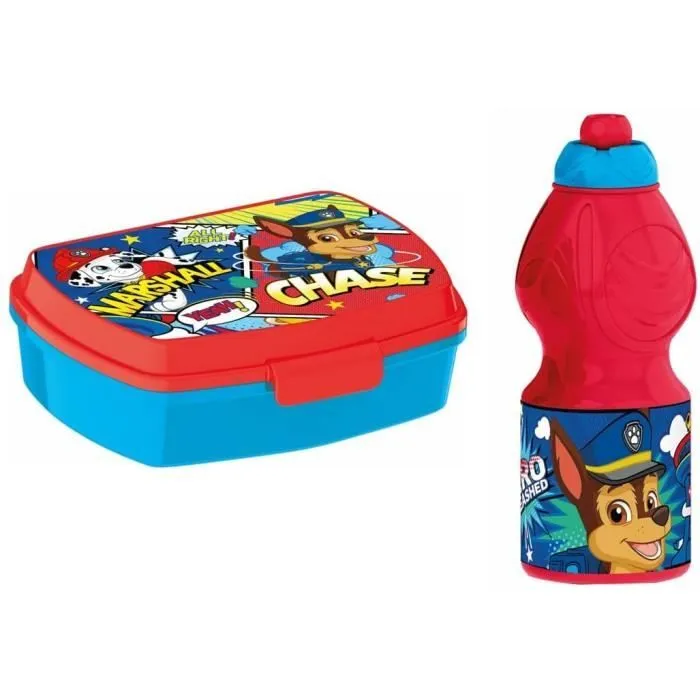 Set Bouteille Gourde Sport - Pat Patrouille - Boîte Goûter - Rouge - Enfant - Mixte-0