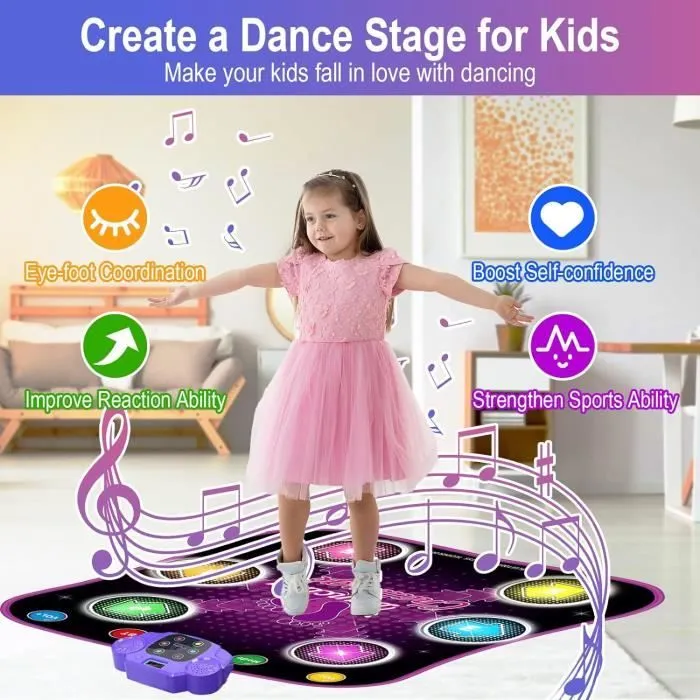 Tapis de Danse Lumineux pour Enfants Filles avec Bluetooth et 5 Modes de Jeu - Noir-2