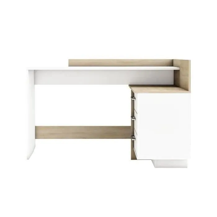 Bureau d'angle 3 tiroirs - Décor chêne et blanc - L 128,5 x P 105,7 x H 83,2 cm - THALES-2
