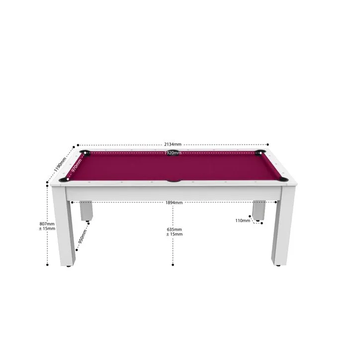 Billard convertible table 8 personnes - De Faugères - Colorado - Blanc laqué - Tapis prune-1