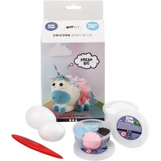 Kit de modelage - SILK CLAY - FUNNY FRIENDS LICORNE BLEU - Pâte à paillettes - Styromousse-0