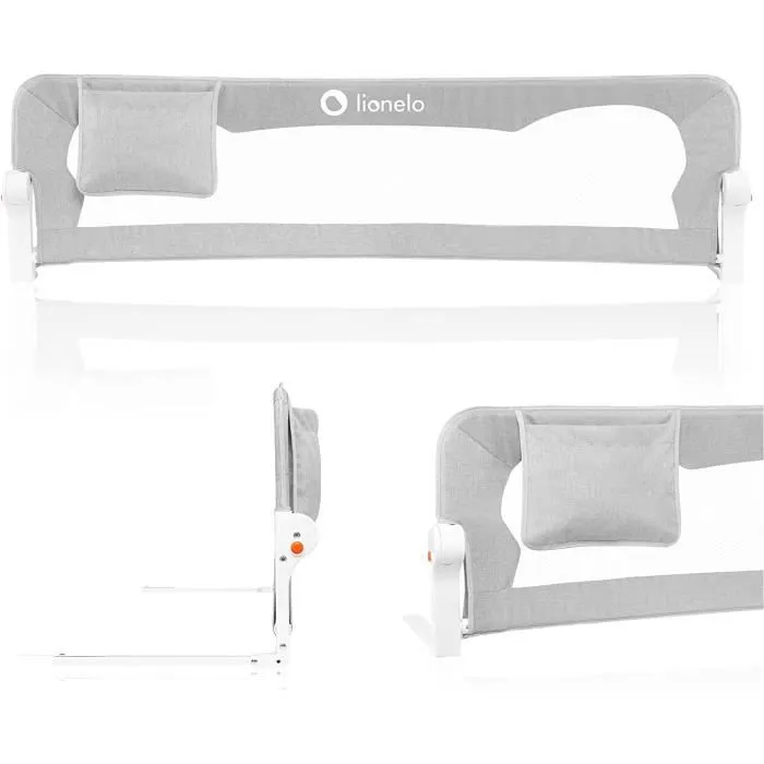 Barrière de lit bébé LIONELO Eva - Protection anti-chute 150cm - Filet aéré pliable - Gris-0