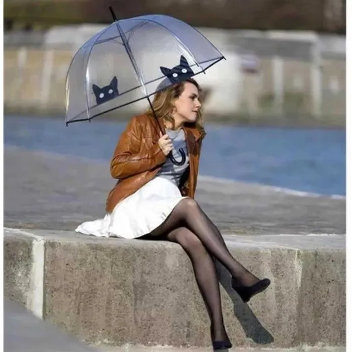 Parapluie transparent long et automatique Chat-1