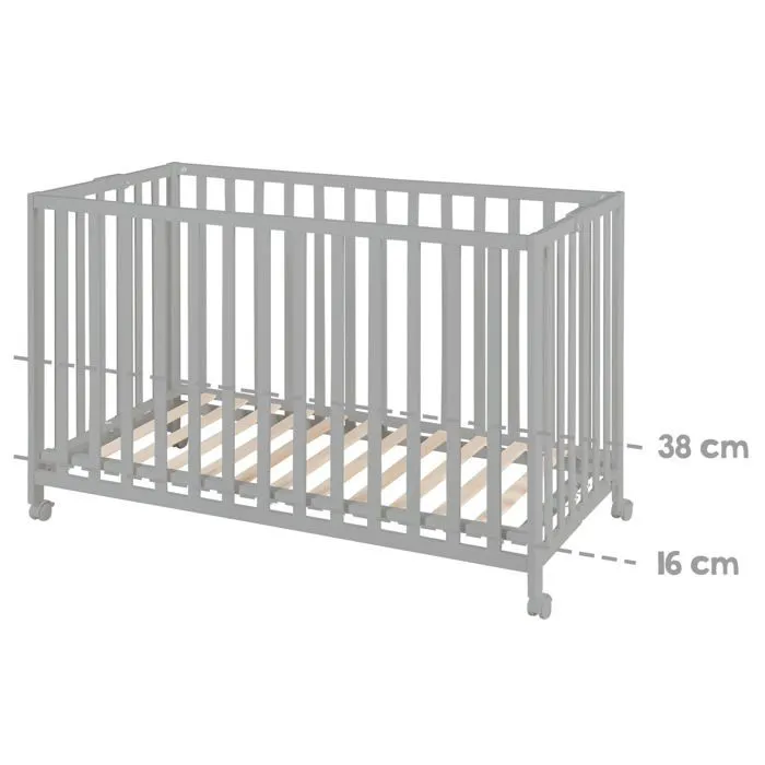 Lit Bébé Pliant en Bois Massif ROBA - Fold Up - Hauteur Réglable - Roulettes à Freins - Taupe-5