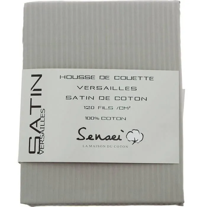Housse de Couette Satin de Coton SENSEI 120 Fils RAYEE VERSAILLES - Sensei La Maison du Coton - Taupe - Taille : 240x220-1