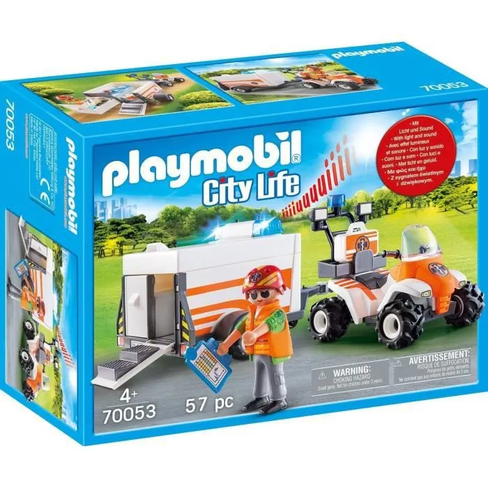 PLAYMOBIL - City Life Les Secouristes - Quad et remorque de secours avec effets lumineux et sonores-0