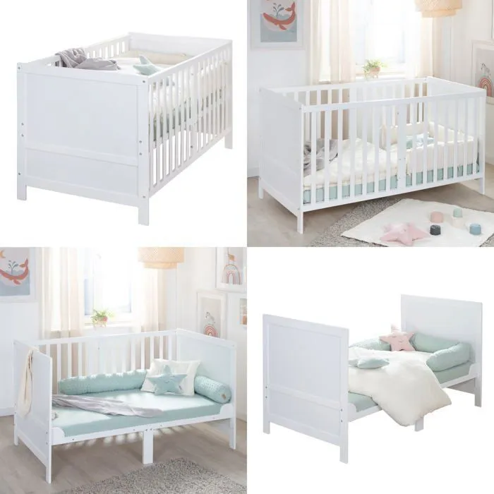 Lit Bébé Évolutif 70 x 140 ROBA Easy Sleep - Coins de Transformation Inclus - Bois Laqué Blanc-4