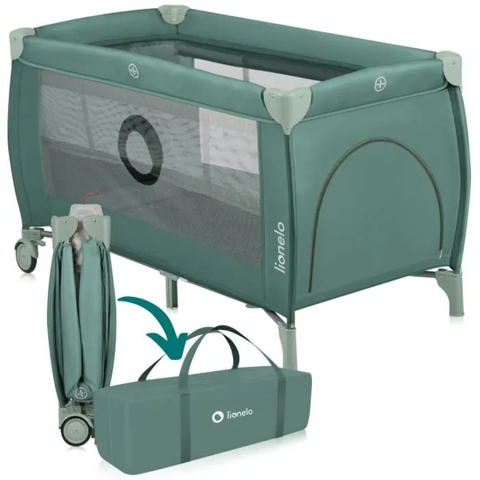 Lit parapluie compact 2en1 LIONELO Stefi Plus - Parc bébé - Matelas en mousse T25 - 0-36 mois - Pliage Rapide - 2x Roulettes - Vert-0