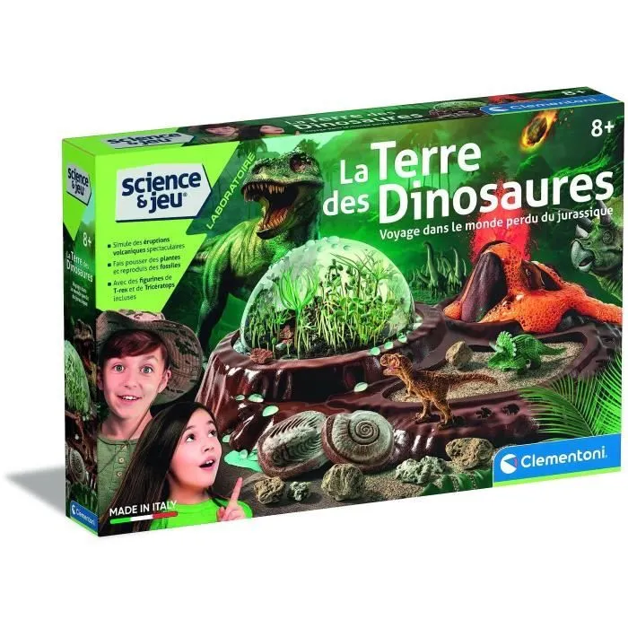 Clementoni - Sciences et jeu - Le monde des dinosaures - Terrarium à créer + 3 figurines dinosaures - Fabriqué en Italie-0