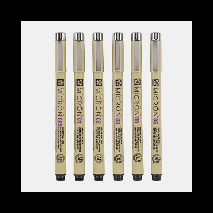 Feutres de précision - Sakura - Pigma Micron - 6 feutres - Pointe 0,2-0,5mm - Noir-1