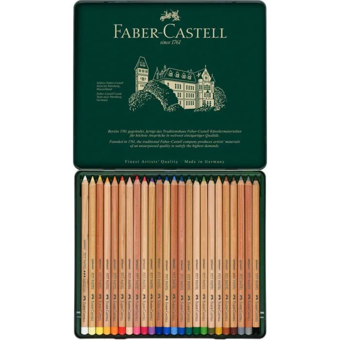 Crayons Pastel Pitt - FABER-CASTELL - Boîte Métal 24 - Couleurs Vives - Résistance Optimale à la Lumière-2