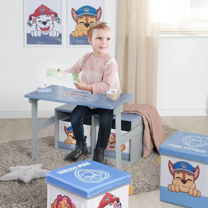 Bureau Enfant 2EN1 ROBA Pat'Patrouille - Transformable en Banc avec 2 Boites de Rangements en Tissu - Bleu / Gris-3