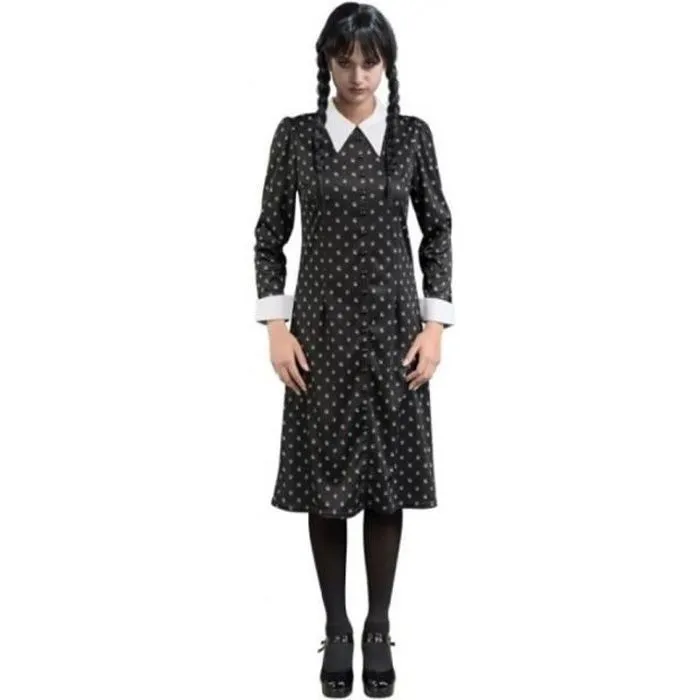 Déguisement Mercredi robe écolière à motifs fille - Noir-0