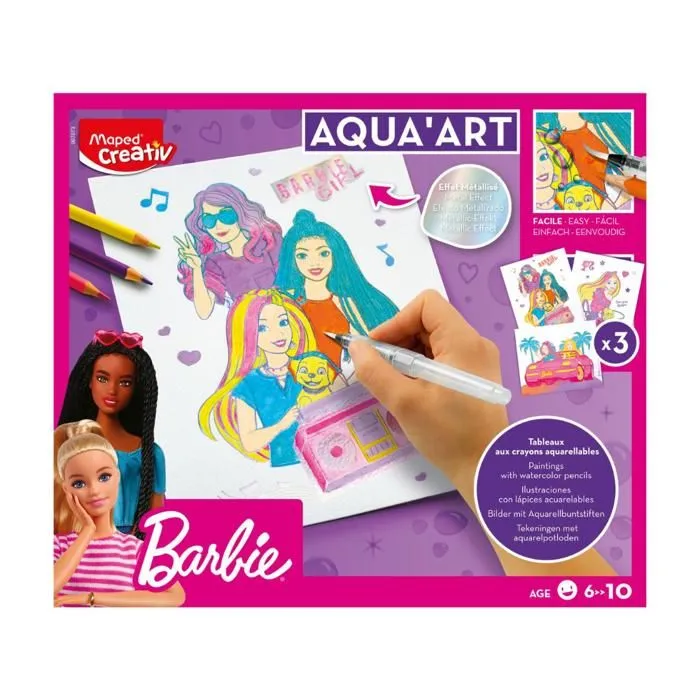 Aquarelles pour enfants - Maped Creativ - Barbie - Crayons aquarellables - Pinceau à eau - 3 affiches-4