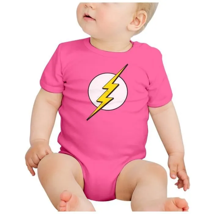 Body Bébé Manche Courte Rose Flash Super Héros BD Film Geek-1