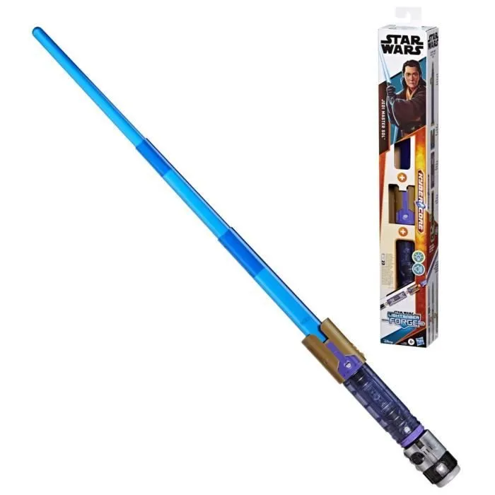 Sabre laser électronique Maître Jedi Sol, bleu personnalisable officiel sous licence Star Wars Lightsaber Forge Kyber Core, des 4 an-0