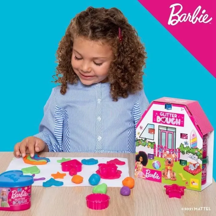 Pâte à modeler - BARBIE - Multipack 5 Pots - Pâte à paillettes - Moules en forme de cœur - Créativité-2