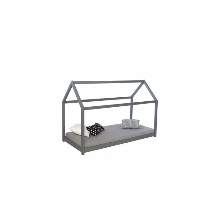 Lit cabane enfant en bois gris-0
