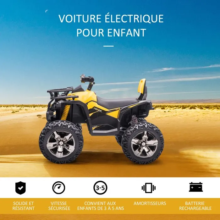 HOMCOM Voiture 4x4 Quad Buggy électrique Enfant 12 V 5 Km/h Max. Effets Lumineux sonores Selle avec Dossier Porte-Bagage Avant-4