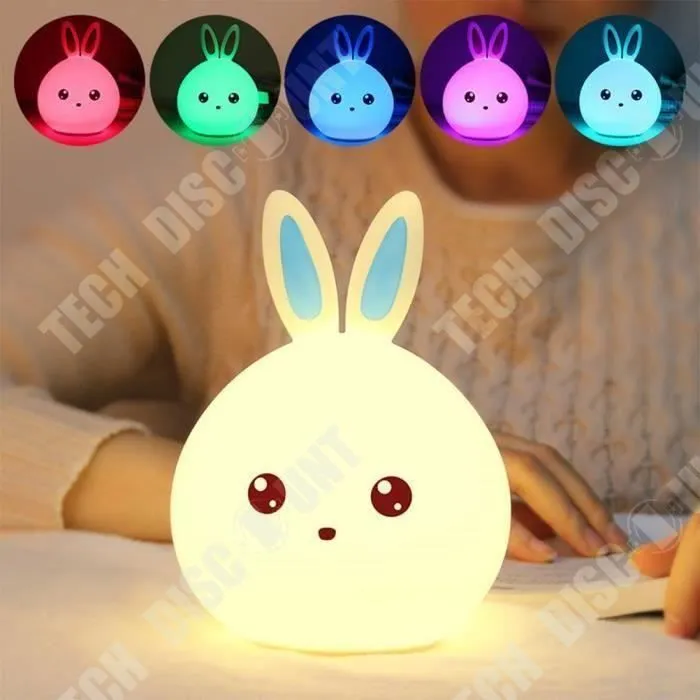 TD® Multicolore Veilleuse Lapin LED, Mignon Lapin Enfants Lumière Nuit Silicone LED Variable Couleur avec Pat Control (Bleu)-1