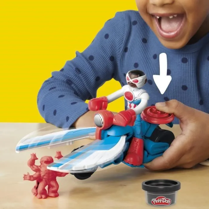 Play-Doh Captain America, coffret Moto tranchante avec figurine flexible, 3 accessoires et pâte à modeler, dès 4 ans, Marvel-3