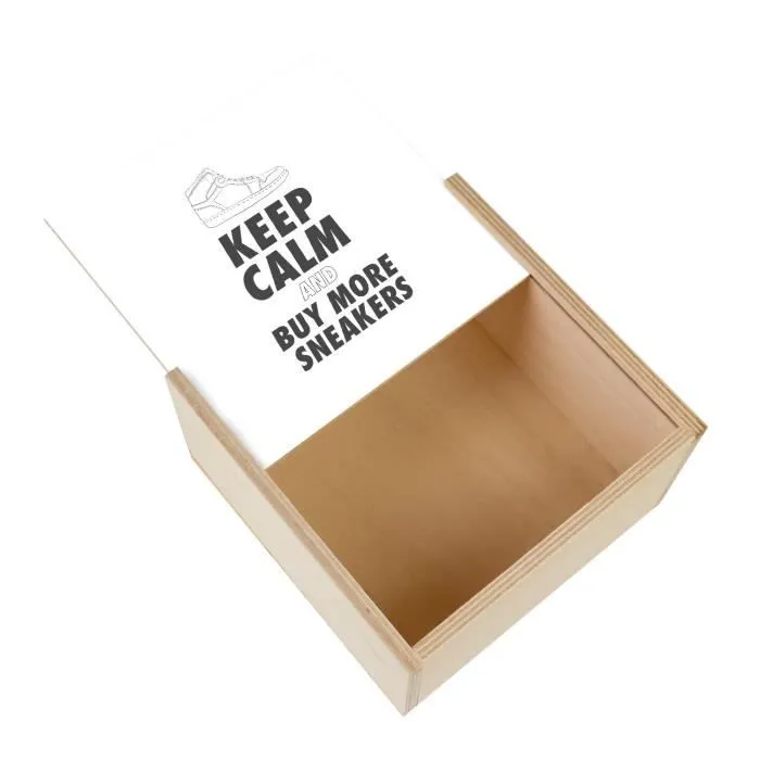 Boite Coffret en Bois - Keep Calm and Buy more Sneakers Sneakerhead Collection Shoes Hobby Kicks (11 x 11 x 3,5 cm)-0