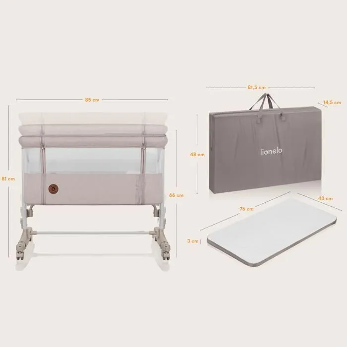 Lit bébé 3en1 LIONELO Aurora - Réglable en hauteur et inclinaison - Matelas et sac inclus - Beige cappucino-5