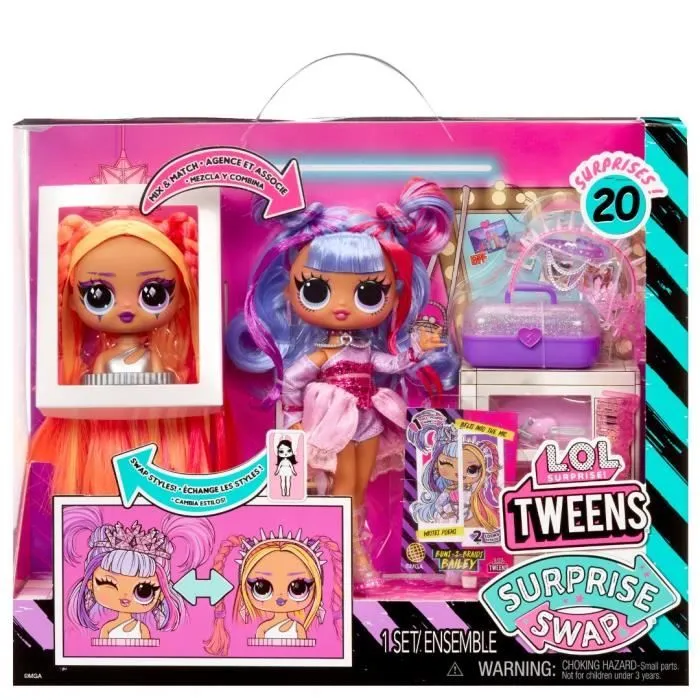 L.O.L. Surprise Tweens Surprise Swap Fashion Doll- Buns-2- Braids Bailey - 1 poupée Tweens 17cm, 1 mini tête à coiffer et des-4