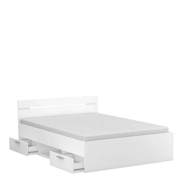 Demeyere Lit adulte MICHIGAN - 140 x 190 cm - Multiples rangements - Blanc-3