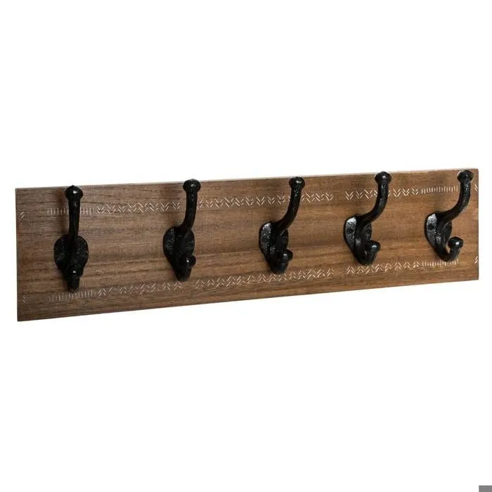 Patère - ATMOSPHERA - Bois MDF - 5 Crochets - Métal Noir - 49,5 cm - Contemporain-0