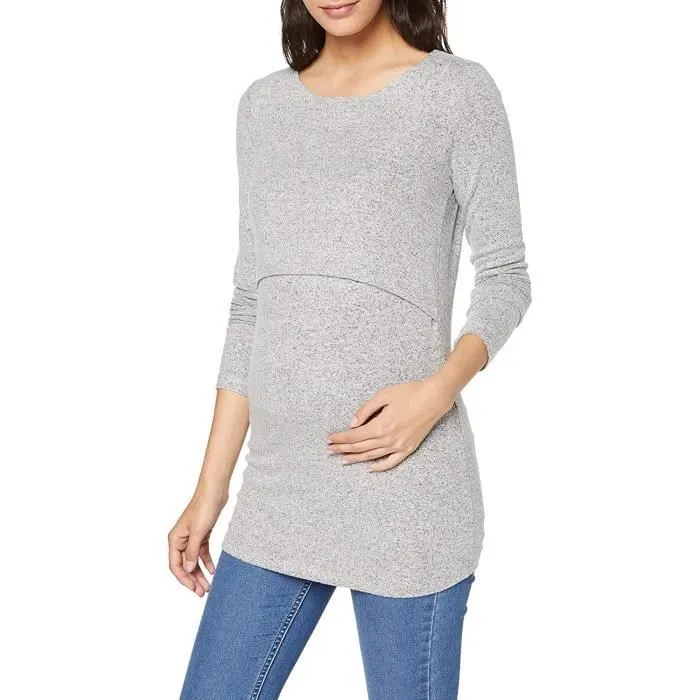 Noppies  Nurs Ls Lane Top à Manches Longues de Maternité, Gris (Grey Melange P287), 36 (Taille Fabricant: X-Small) Femme - 90N0018-P