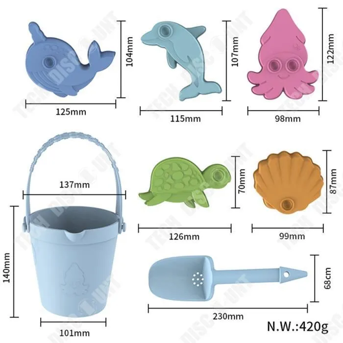 TD® Jouets de plage en Silicone pour enfants créatifs bord de mer Parent-enfant jouant à l'eau creuser plage seau pelle série Marine-1